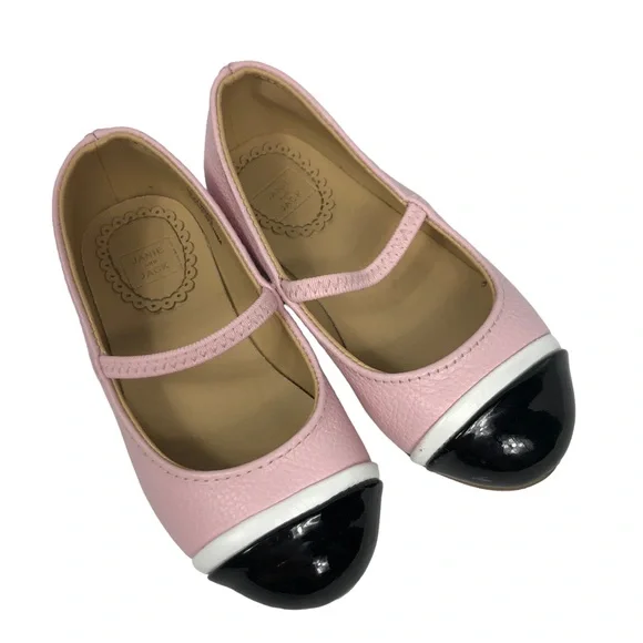 Janie and Jack Pink Ballet Flats with Black Patent Cap Toe size 7 - Picture 4 of 14